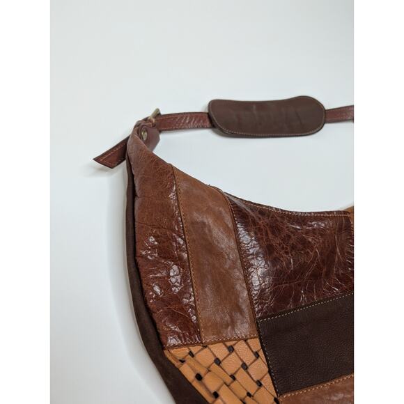 Sundance Brown Leather Patchwork Boho Shoulder Bag Purse - Picture 3 of 9